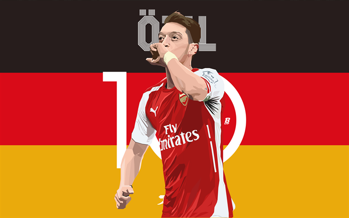 4k, Mesut Ozil, fan art, Arsenal, drapeau allemand, les stars du football, le soccer, Ozil, Premier League, les joueurs de football, cr&#233;atif, footballeur allemand, Les Gunners, l&#39;Arsenal FC