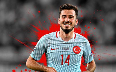 Oguzhan Ozyakup, 4k, Turkey national football team, art, splashes of paint, grunge art, turkish footballer, creative art, Turkey, football