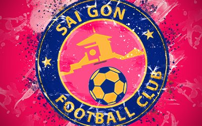Sai Gon FC, 4k, paint art, logo, creative, Vietnamese football team, V League 1, emblem, pink background, grunge style, Ho Chi Minh City, Vietnam, football