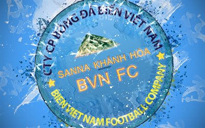 Sanna Khanh Hoa BVN FC, 4k, paint art, logo, creative, Vietnamese football team, V League 1, emblem, blue background, grunge style, Hun-Hta, Vietnam, football