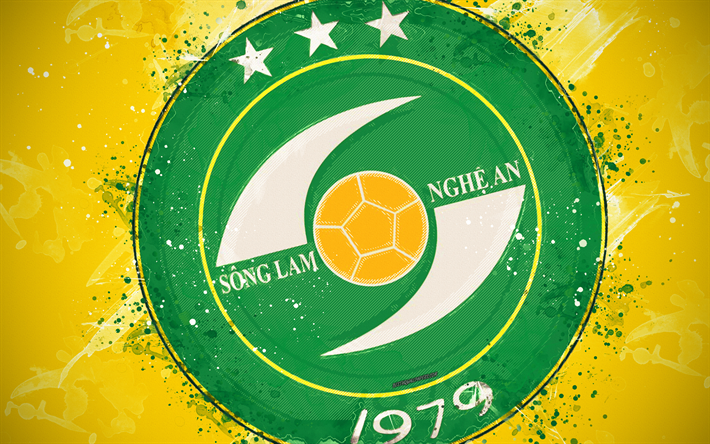 Song Lam Nghe An FC, 4k, paint art, logo, creative, Vietnamese football team, V League 1, emblem, yellow background, grunge style, Vinh, Vietnam, football