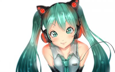 Vocaloid, hatsune miku, el manga Japon&#233;s, el protagonista, retrato, salida de auriculares en