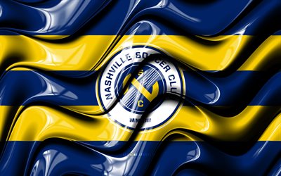 Nashville SC bayrağı, 4k, mavi ve sarı 3D dalgalar, USL, Amerikan futbol takımı, Nashville SC logosu, futbol, Nashville SC, Nashville FC