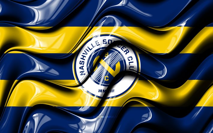 Nashville SC flag, 4k, blue and yellow 3D waves, USL, american soccer team, Nashville SC logo, football, Nashville SC, soccer, Nashville FC