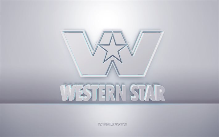 Logo blanc Western Star 3D, fond gris, logo Western Star, art cr&#233;atif 3D, Western Star, embl&#232;me 3D