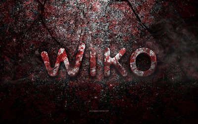 Wikoのロゴ, グランジアート, ウィコストーンロゴ, 赤い石の質感, Wiko, グランジ石のテクスチャ, ウィコエンブレム, Wiko3dロゴ