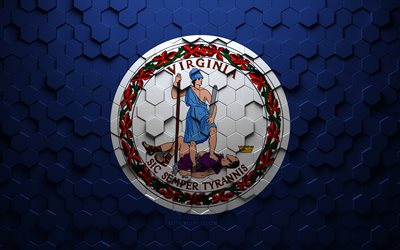 Drapeau de Virginie, art en nid d&#39;abeille, drapeau des hexagones de Virginie, Virginie, art des hexagones 3d, drapeau de Virginie