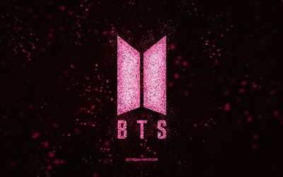 BTS glitter logo, 4k, black background, BTS logo, purple glitter art, BTS, creative art, BTS purple glitter logo