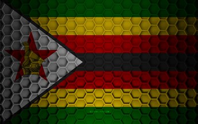 Zimbabwe flag, 3d hexagons texture, Zimbabwe, 3d texture, Zimbabwe 3d flag, metal texture, flag of Zimbabwe