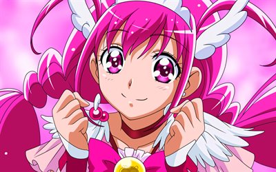 Hoshizora Miyuki, cabelo roxo, Pretty Cure, mang&#225;, Emily no ingl&#234;s Dub Glitter Force, Smile Pretty Cure, Hoshizora Miyuki Pretty Cure