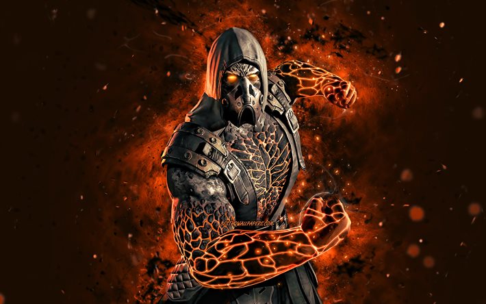 Tremor Black Dragon, 4k, luci al neon arancioni, Mortal Kombat Mobile, giochi di combattimento, MK Mobile, creativo, Mortal Kombat, Tremor Black Dragon Mortal Kombat
