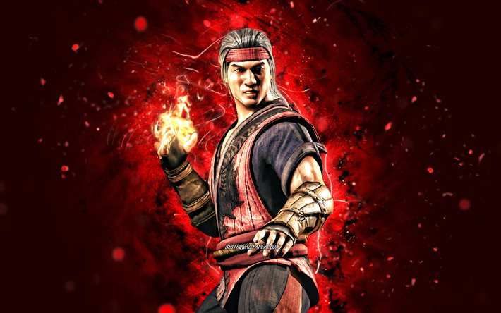 Liu Kang, 4k, n&#233;ons rouges, Mortal Kombat Mobile, jeux de combat, MK Mobile, cr&#233;atif, Mortal Kombat, Liu Kang Mortal Kombat