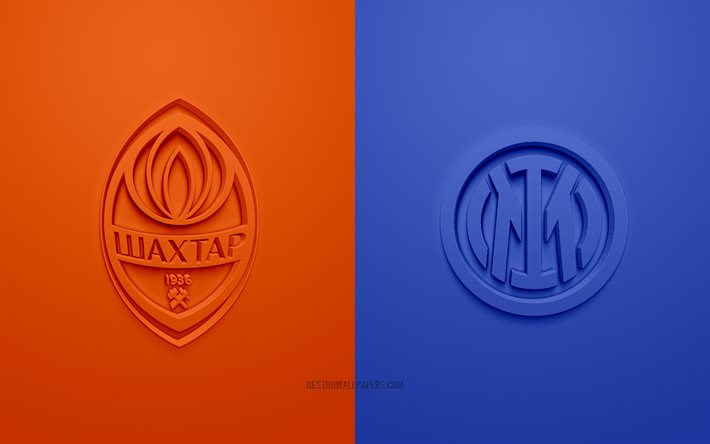 Shakhtar Donetsk vs Inter Milan, 2021, UEFA Champions League, Group D, 3D logos, orange-blue background, Champions League, football match, 2021 Champions League, Shakhtar Donetsk, Inter Milan