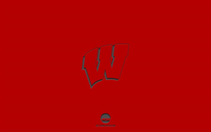 Wisconsin Badgers, viininpunainen tausta, amerikkalainen jalkapallojoukkue, Wisconsin Badgers -tunnus, NCAA, Wisconsin, USA, amerikkalainen jalkapallo, Wisconsin Badgers -logo