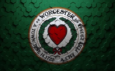 Drapeau de Worcester, Massachusetts, art en nid d'abeille, drapeau des hexagones de Worcester, Worcester, art des hexagones 3d, drapeau de Worcester