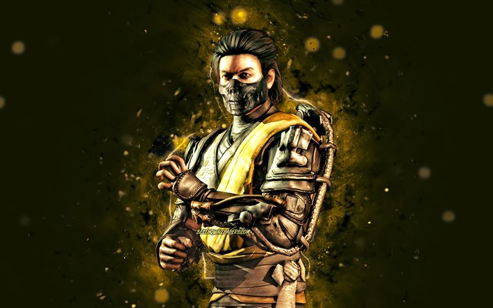 Takeda, 4k, n&#233;ons jaunes, Mortal Kombat Mobile, jeux de combat, MK Mobile, cr&#233;atif, Mortal Kombat, Takeda Mortal Kombat