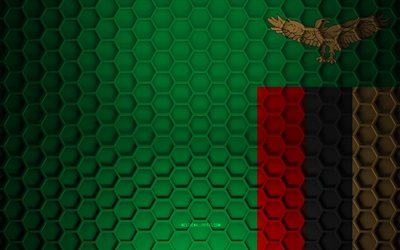 Zambia flag, 3d hexagons texture, Zambia, 3d texture, Zambia 3d flag, metal texture, flag of Zambia