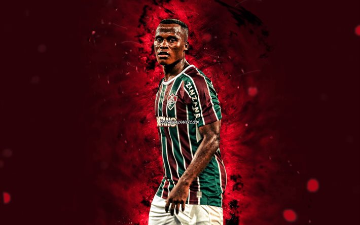 Jhon Arias, 4k, Fluminense FC, footballeurs colombiens, football, Serie A br&#233;silienne, n&#233;ons violets, Jhon Arias Fluminense, Jhon Arias 4K
