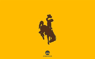 Cowboys du Wyoming, fond jaune, équipe de football américain, emblème des Cowboys du Wyoming, NCAA, Wyoming, États-Unis, football américain, logo des Cowboys du Wyoming