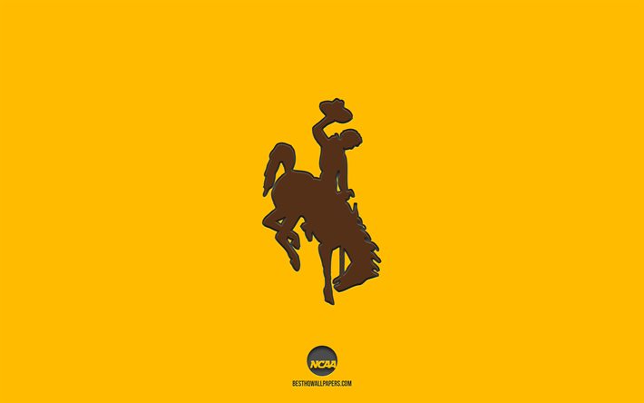 Wyoming Cowboys, sfondo giallo, squadra di football Americano, Wyoming Cowboys emblema, NCAA, Wyoming, USA, football Americano, Wyoming Cowboys logo