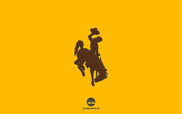 wyoming cowboys, gelber hintergrund, american football team, wyoming cowboys emblem, ncaa, wyoming, usa, american football, wyoming cowboys logo