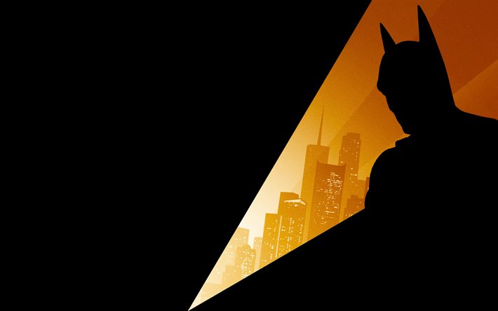 4k, silhouette de Batman, ténèbres, super-héros, minimalisme, homme chauve-souris, DC Comics, minimalisme de Batman, Batman