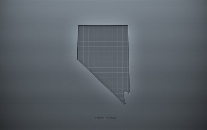 ネバダ州の地図, 灰色の創造的な背景, Nevada, 米国, 灰色の紙の質感, アメリカの州, ネバダ州の地図のシルエット, ネバダの地図, 灰色の背景, ネバダ3Dマップ
