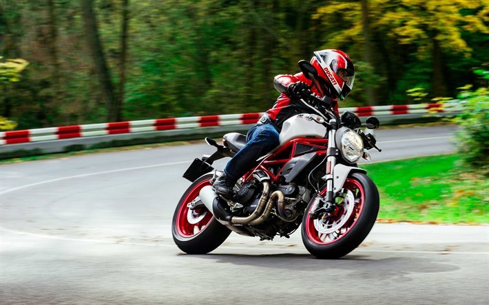 Ducati Monster 797, 2017 motion blur, road, rider, superbikes, Ducati