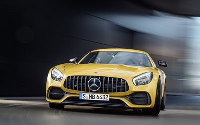 Mercedes-AMG GT, 4k, 2018 coches, supercars, desenfoque de movimiento, Mercedes-Benz