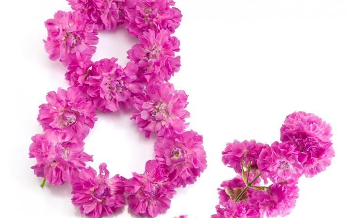 8 mars, siffran blommor, Internationella Kvinnodagen, grattis, vykort
