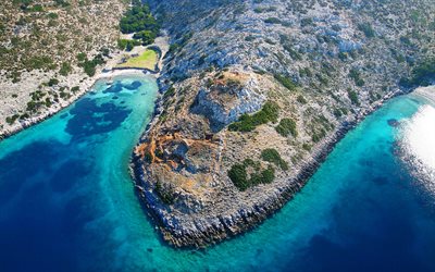 Aegean Sea, coast, summer, travel concepts, Agathonisi Island, Greece, 4k