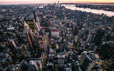 Manhattan, 4k, skyscrapers, top view, New York, USA, NYC, America