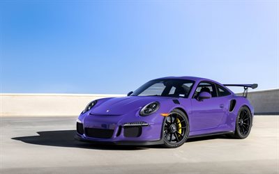 Porsche 911 GT3RS, 2018, Purple Porsche, sports coupe, Black wheels
