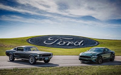4k, Ford Mustang Bullitt, evolution, 2018 cars, 1968 cars, muscle cars, retro cars, Mustang, Ford