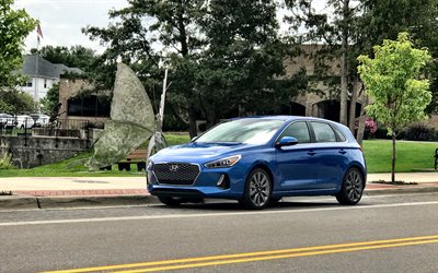 Hyundai Elantra GT, 4k, 2018 autos, Hyundai i30, de la calle, azul i30, Hyundai