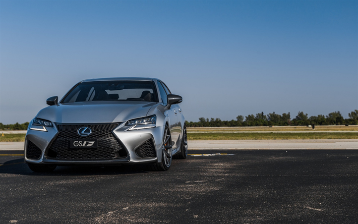 Lexus GS F, 2018, front view, silver GS F, luxury car, Lexus