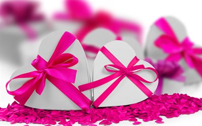 Valentines Day, February 14, pink silk ribbons, pink bows, romance