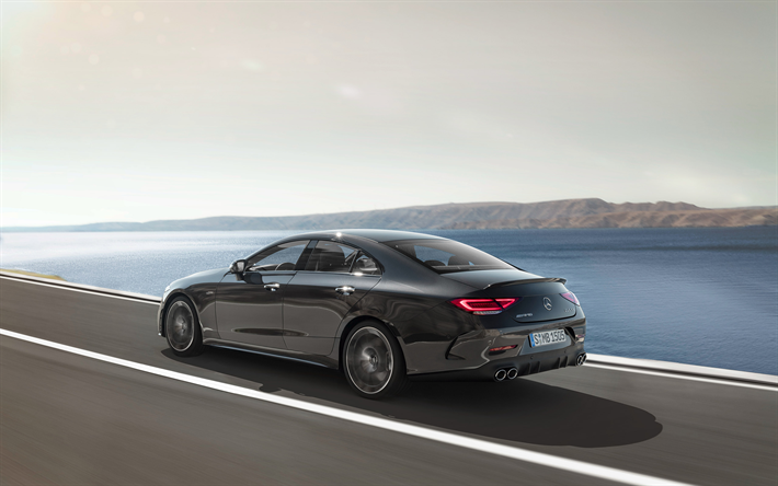 Mercedes-Benz AMG CLS53, 2019, arka g&#246;r&#252;n&#252;m, yeni siyah CLS, Alman otomobil, Mercedes