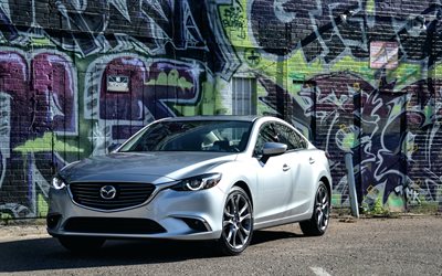 Mazda 6, 4k, graffiti, 2018 autoja, sedans, Mazda6, japanilaiset autot, Mazda