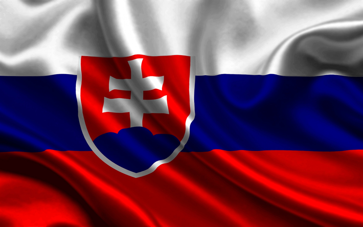 Lippu Slovakia, silkki tekstuuri, kangas lippu, Slovakian lippu, Euroopassa, Slovakia