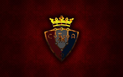 CA Osasuna, Spanish football club, red metal texture, metal logo, emblem, Pamplona, Spain, La Liga 2, creative art, LaLiga2, football