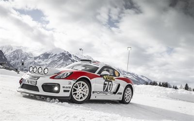 Porsche Cayman GT4 Clubsport, 2019, racing car, winter, snow, rally, tuning, German sports cars, Porsche