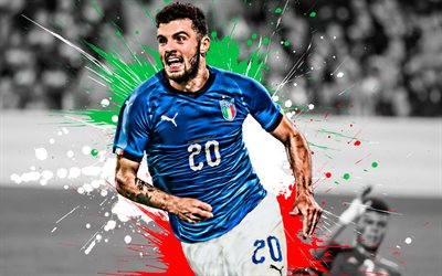 İtalya Patrick Cutrone, 4k, İtalyan futbolcu, İtalya Milli Futbol Takımı, forvet, yaratıcı bayrağı, yaratıcı sanat, İtalya, futbol, grunge, Cutrone