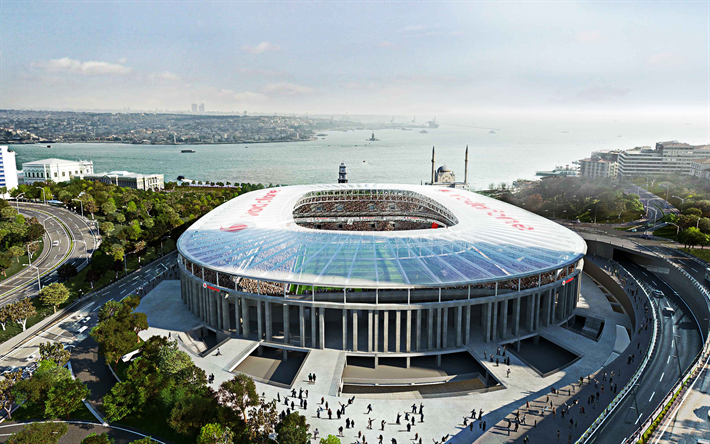 4k, Vodafone Park, aerial view, football stadium, BJK, Vodafone Arena, soccer, Besiktas stadium, Turkey, turkish stadiums, Besiktas