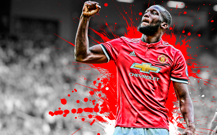 Romelu Lukaku, Manchester United FC, Belgian footballer, goal, joy, portrait, striker, creative art, Premier League, England, football, Lukaku