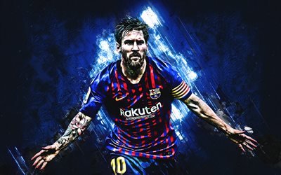 Messi, pedra azul, FCB, O Barcelona FC, meta, argentino de futebol, A Liga, Lionel Messi, Leo Messi, grunge, LaLiga, Barca, futebol, estrelas do futebol, Espanha