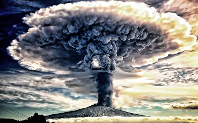 火山噴火, 煙, 自然現象, 火山, キノコの煙