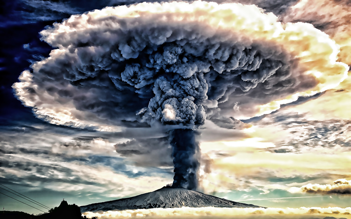 erup&#231;&#227;o vulc&#226;nica, fumo, fen&#244;menos naturais, vulc&#227;o, cogumelo de fuma&#231;a