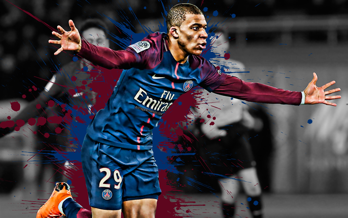 Download wallpapers Kylian Mbappe, PSG, French football player, goal