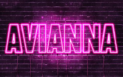 Avianna, 4k, wallpapers with names, female names, Avianna name, purple neon lights, horizontal text, picture with Avianna name
